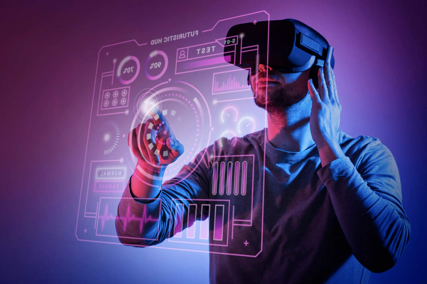 Imagem de um homem com óculos VR representando o conceito de meta marketing